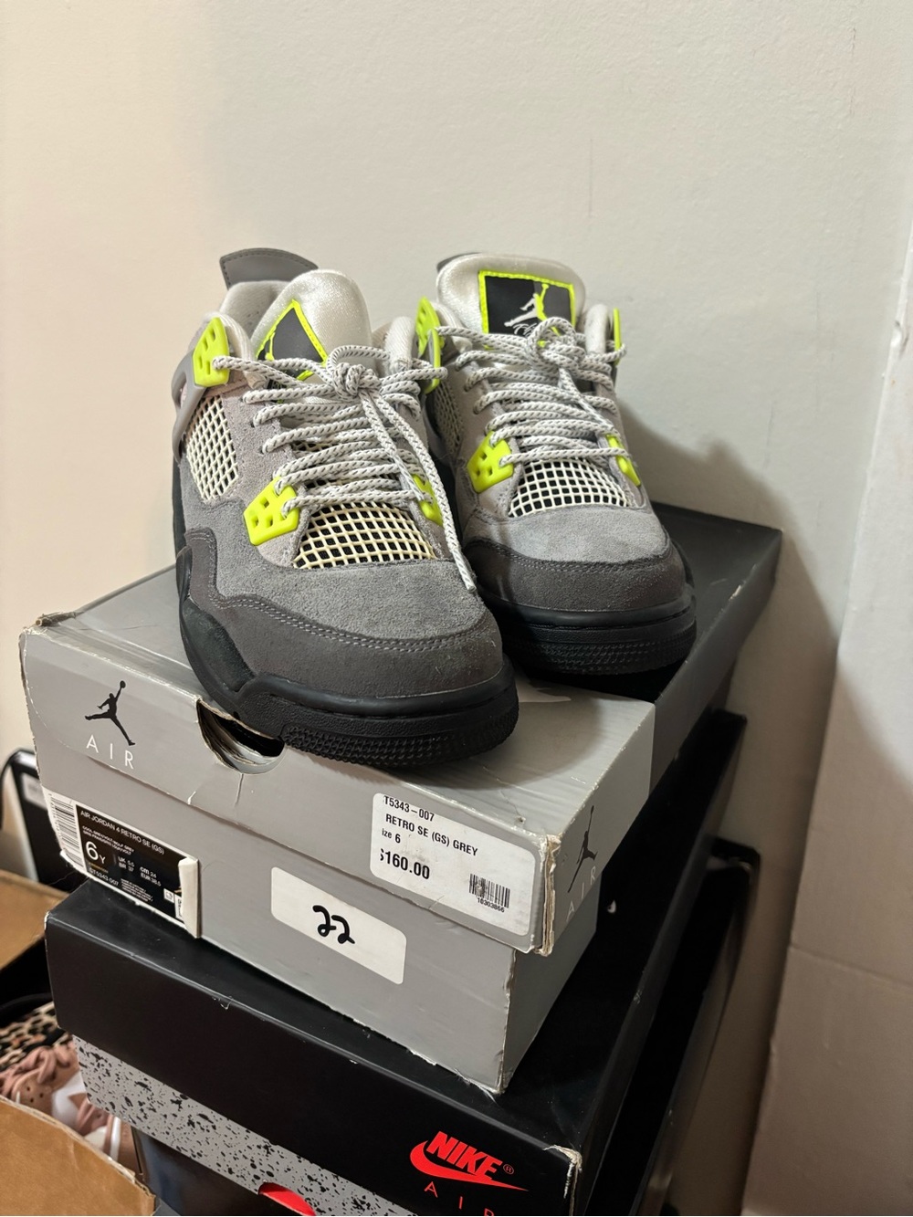Air Jordan 4 Retro Grey with Neon Yellow Accents